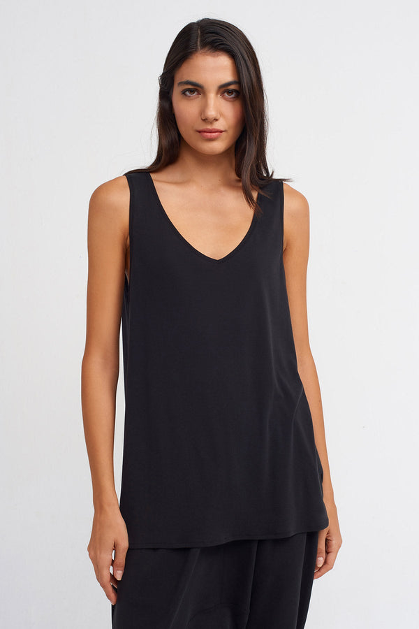 NU V-Neck Sleeveless Comfortable Blouse Black