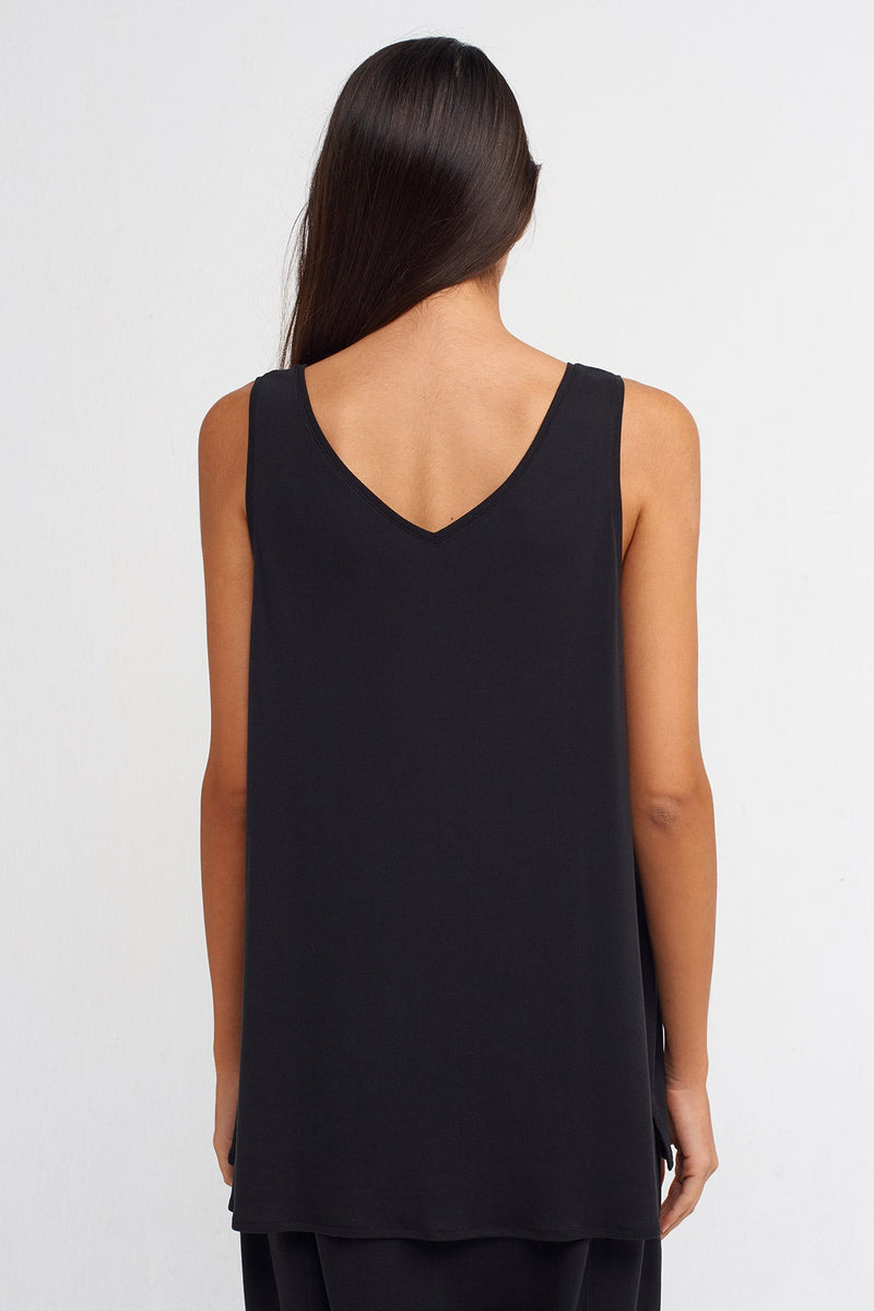 NU V-Neck Sleeveless Comfortable Blouse Black