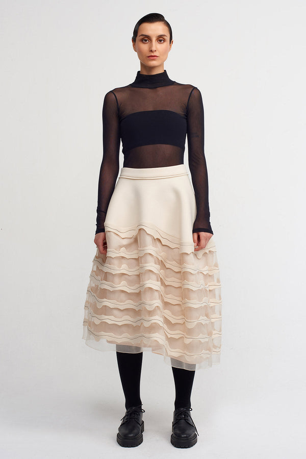 NU Elegant Midi Skirt With Sheer Details Natural
