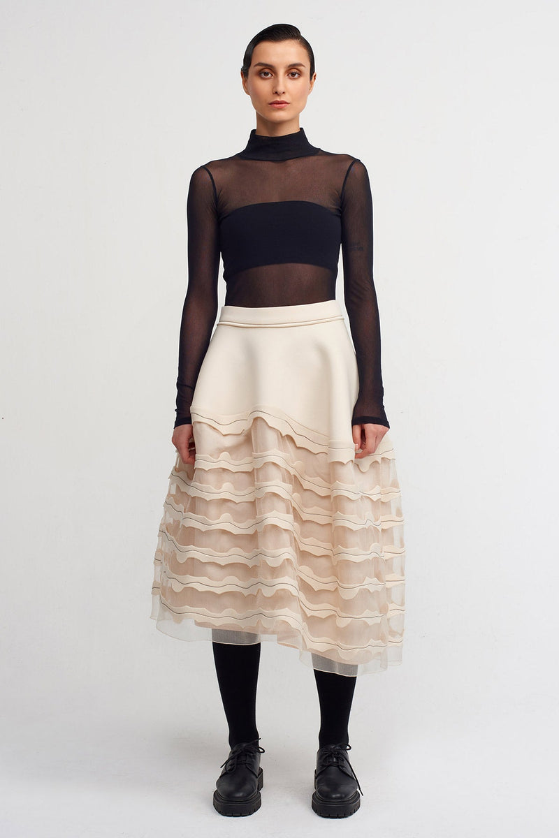 NU Elegant Midi Skirt With Sheer Details Natural