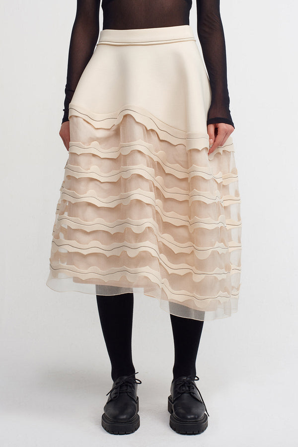NU Elegant Midi Skirt With Sheer Details Natural