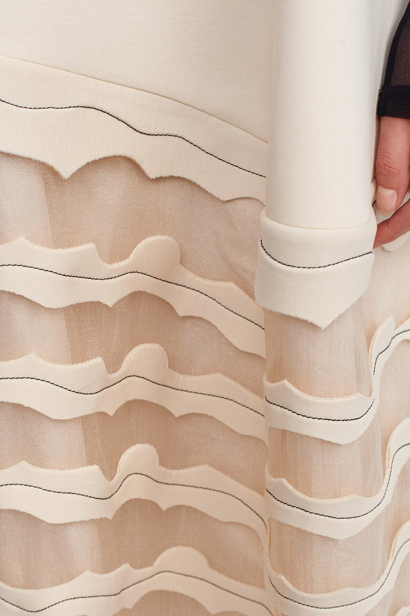 NU Elegant Midi Skirt With Sheer Details Natural
