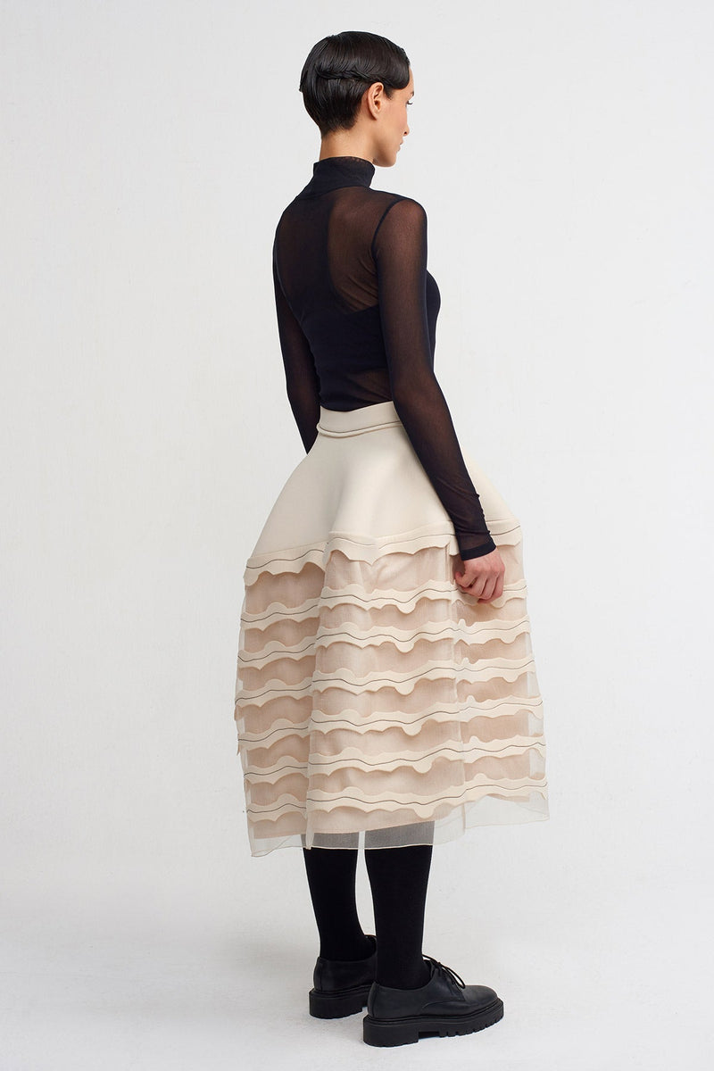 NU Elegant Midi Skirt With Sheer Details Natural