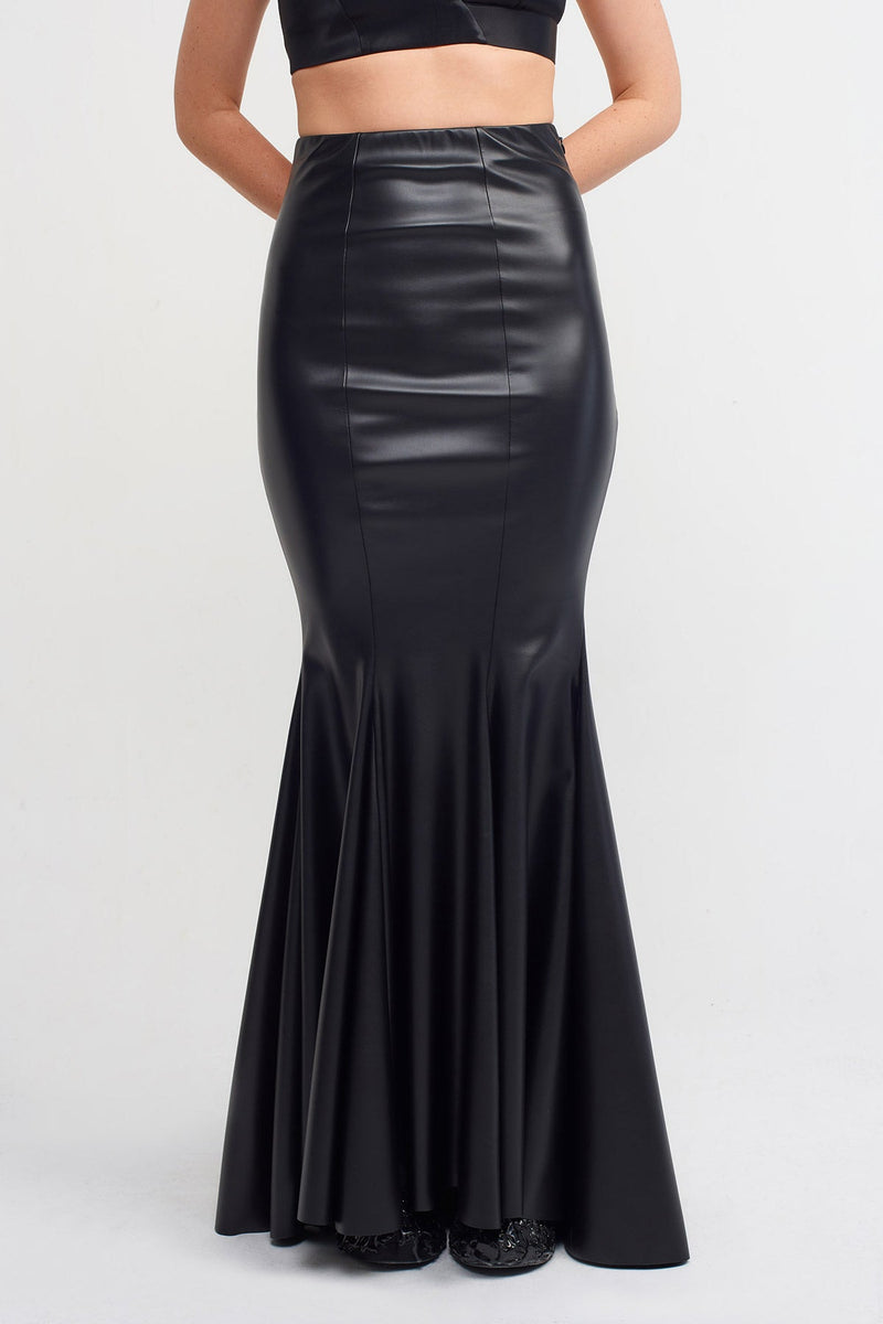 NU Vegan Leather Mermaid Skirt Black