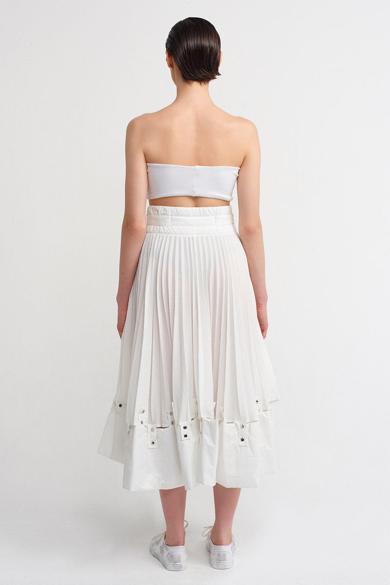 NU Snap Detailed Pleated Midi Skirt Off White