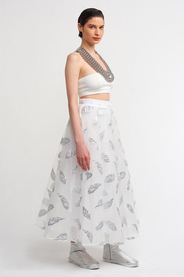 NU Jacquard Patterned Tulle Crinoline Skirt Silver