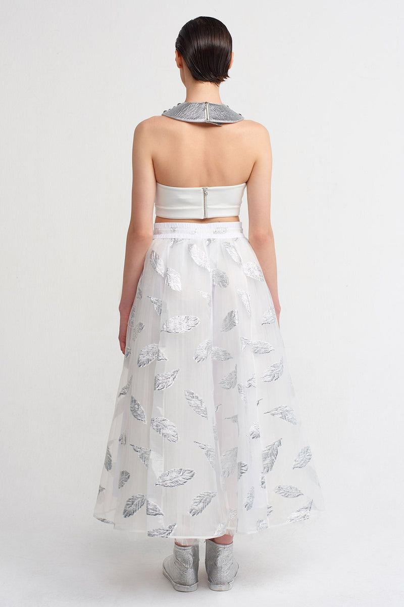 NU Jacquard Patterned Tulle Crinoline Skirt Silver