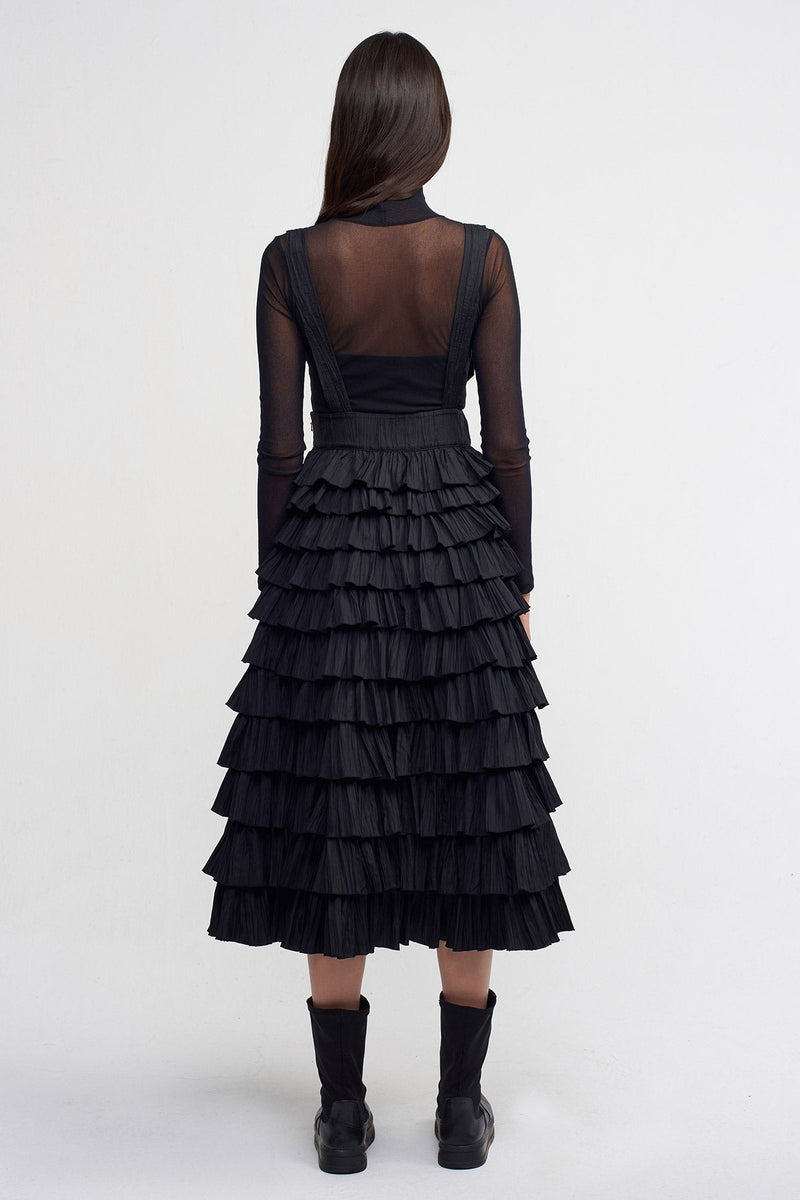 NU Shoulder Belted Ruffle Skirt Black