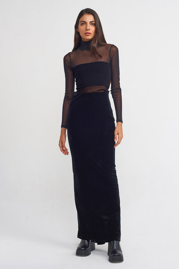 NU Velvet Long Skirt Black