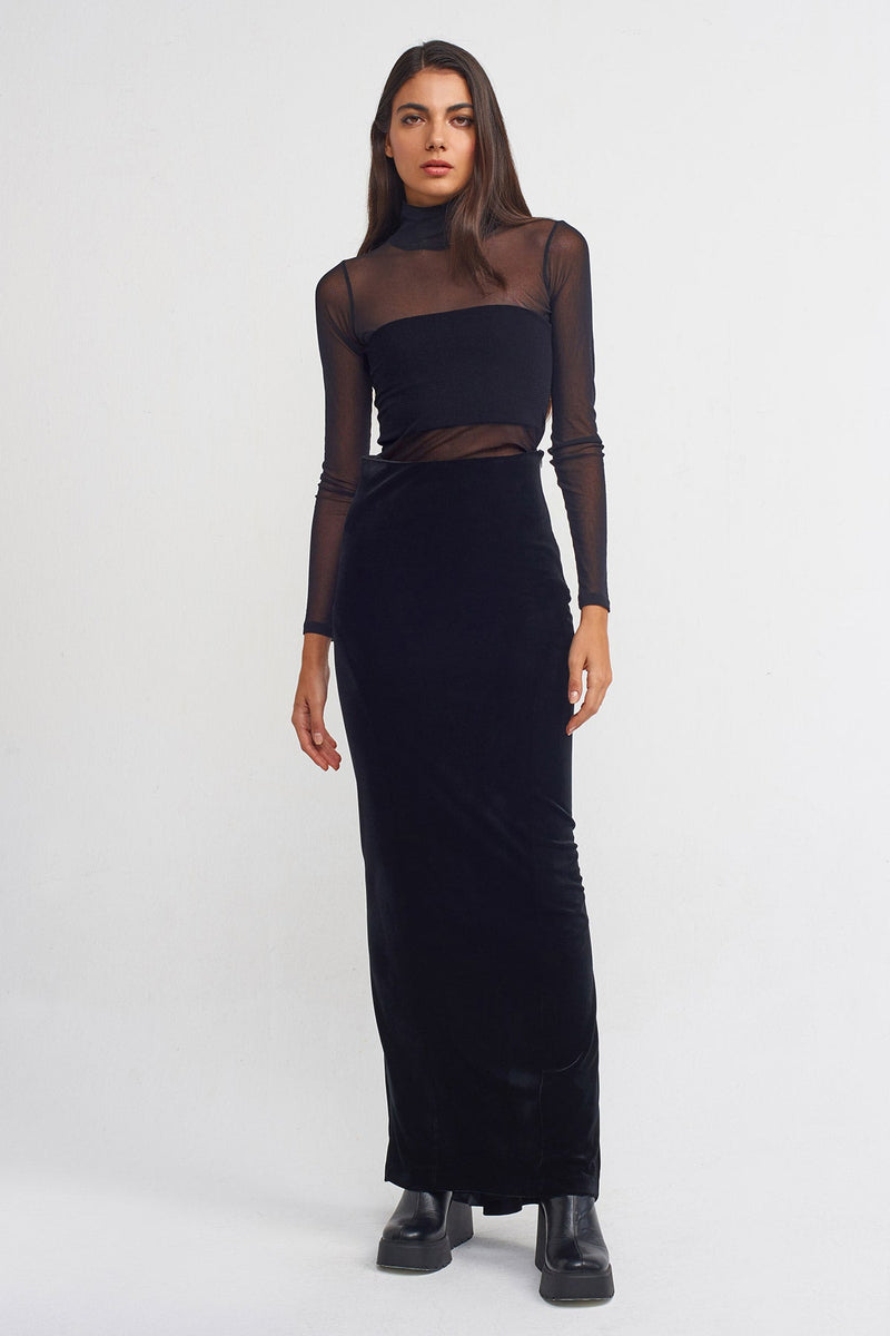 NU Velvet Long Skirt Black