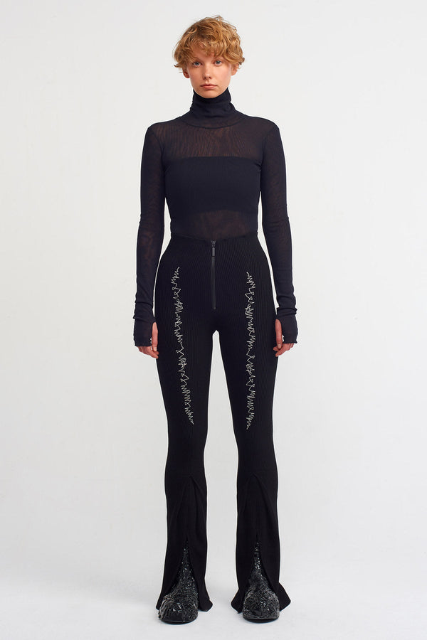 NU Embroidered Ribbed Trousers Natural/Black