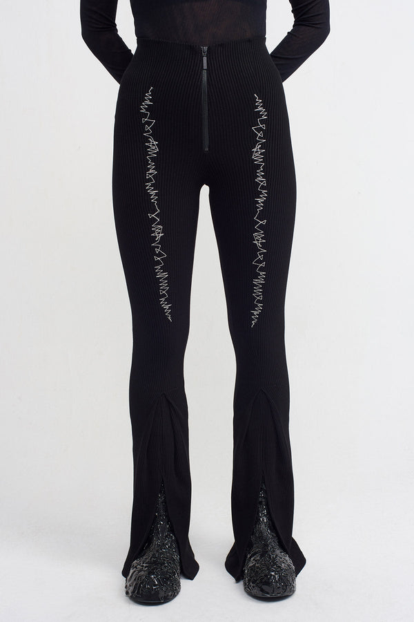 NU Embroidered Ribbed Trousers Natural/Black