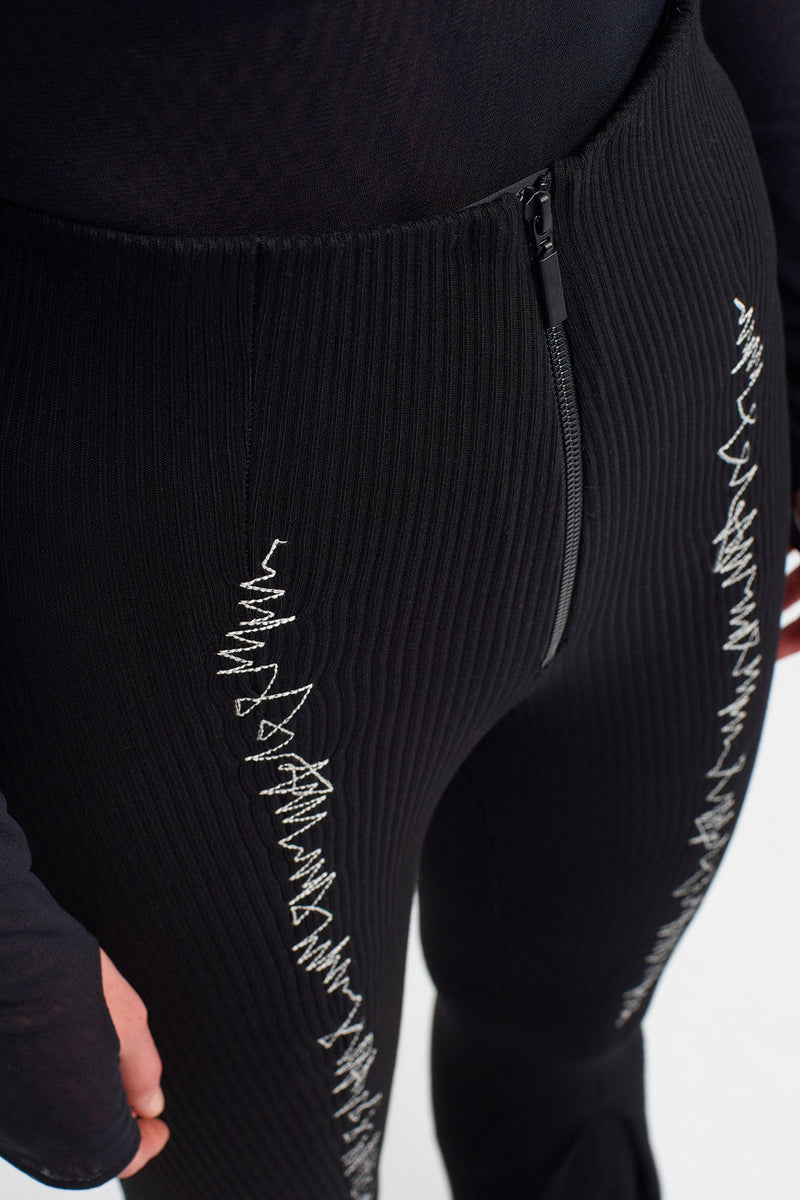 NU Embroidered Ribbed Trousers Natural/Black