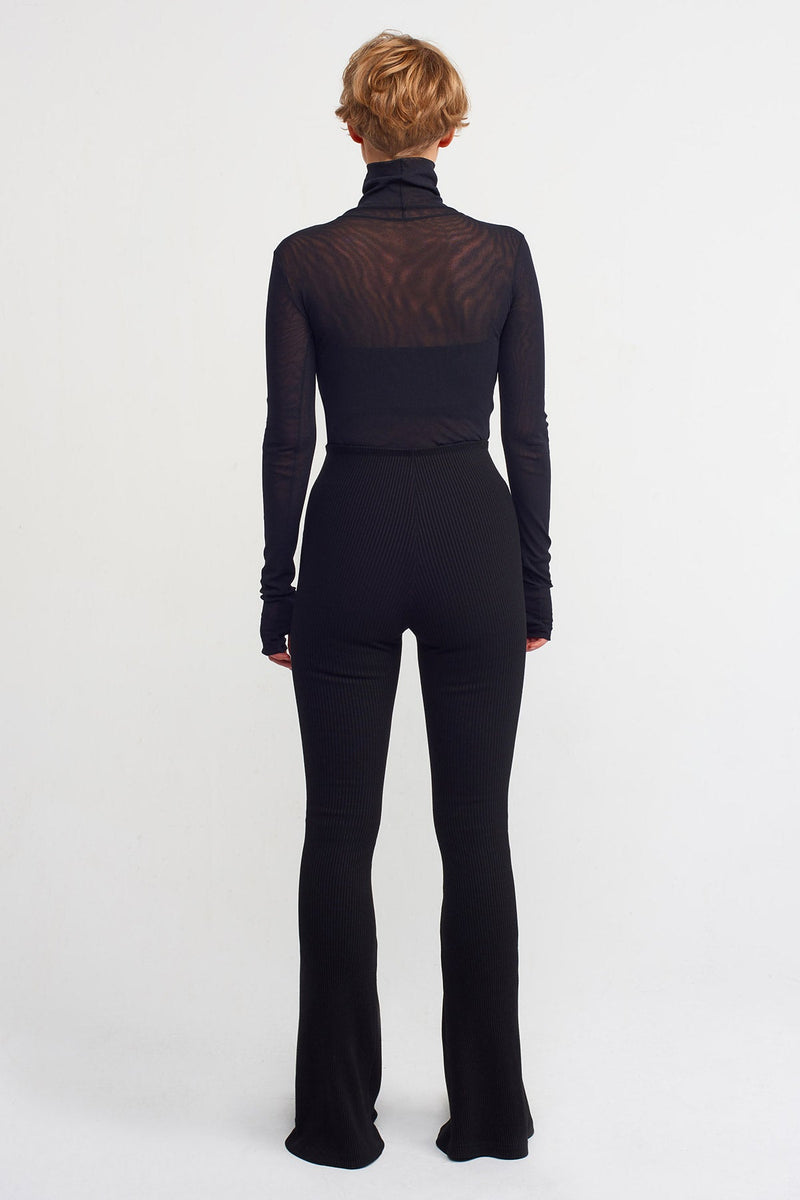NU Embroidered Ribbed Trousers Natural/Black