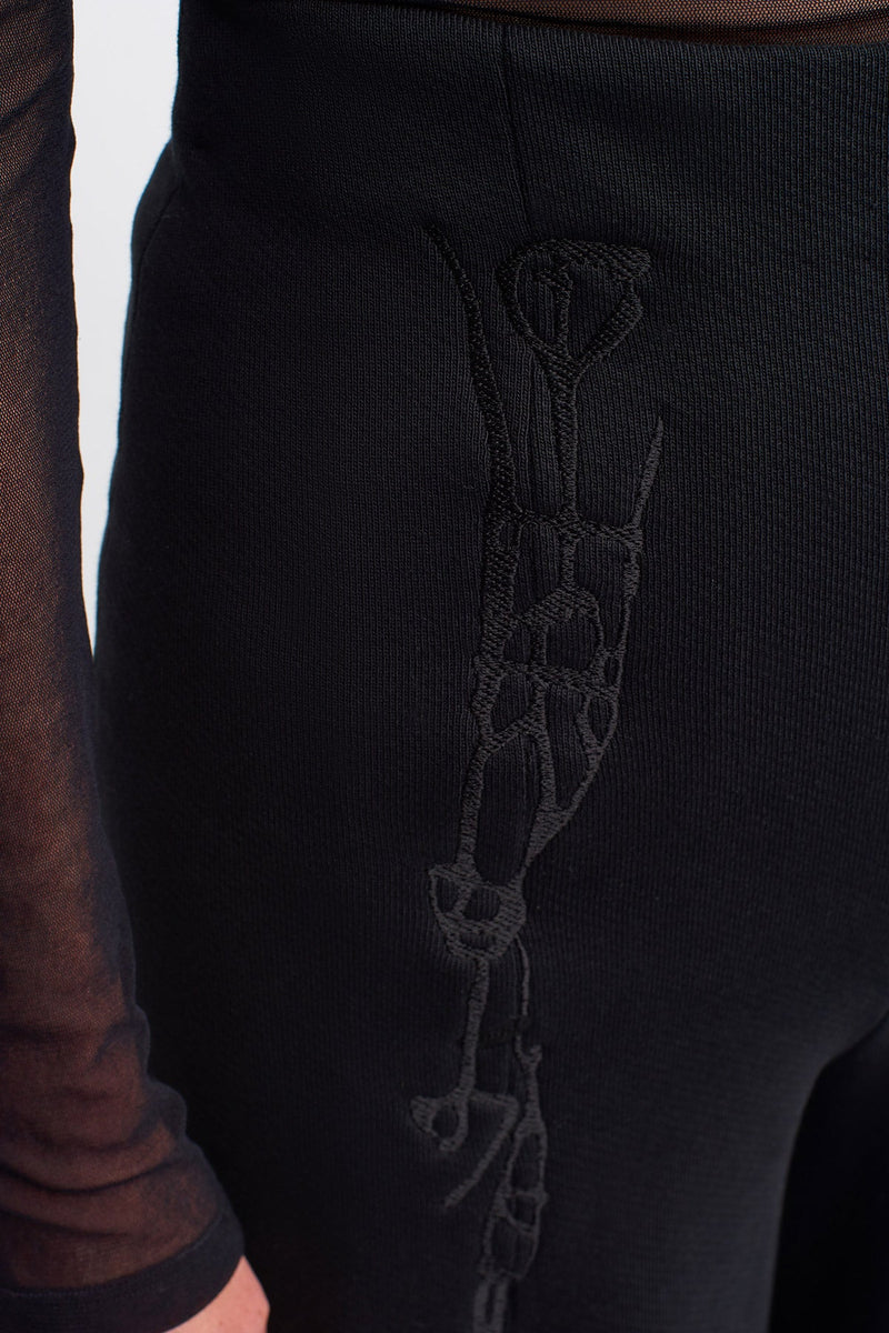 NU Embroidered Slit Detailed Trousers Black
