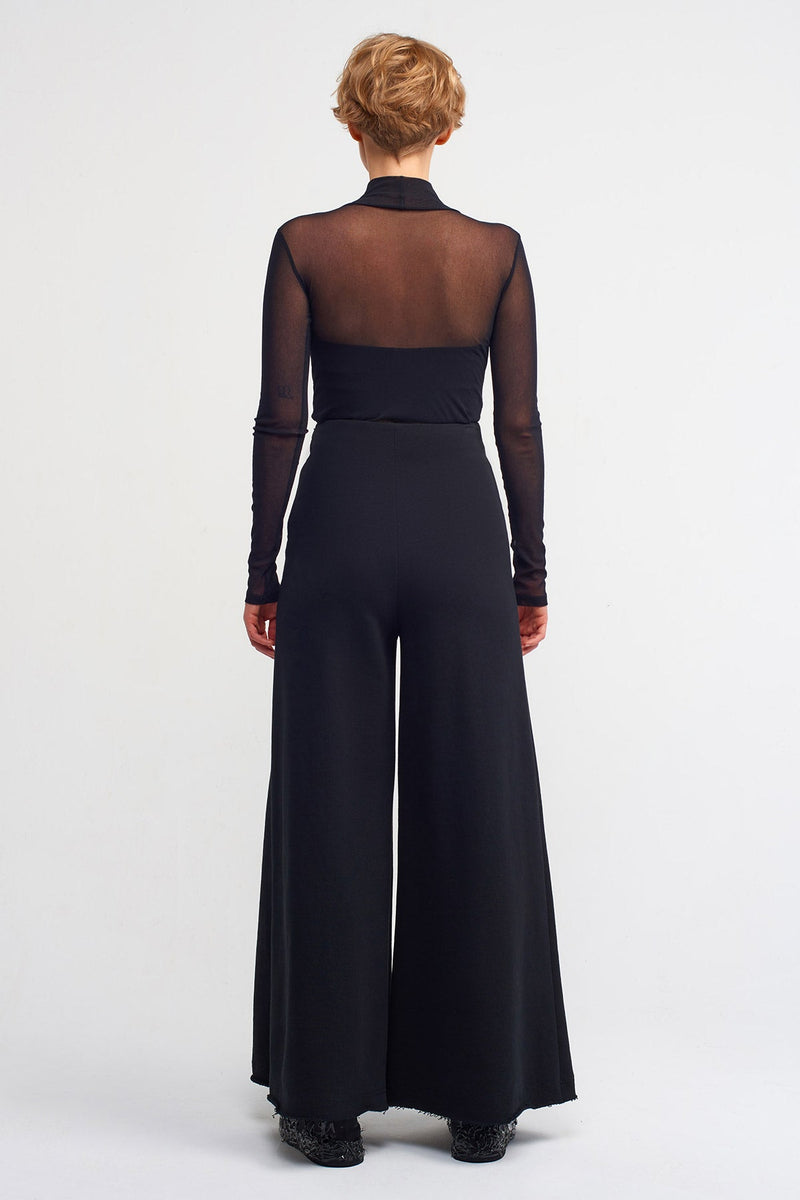 NU Embroidered Slit Detailed Trousers Black