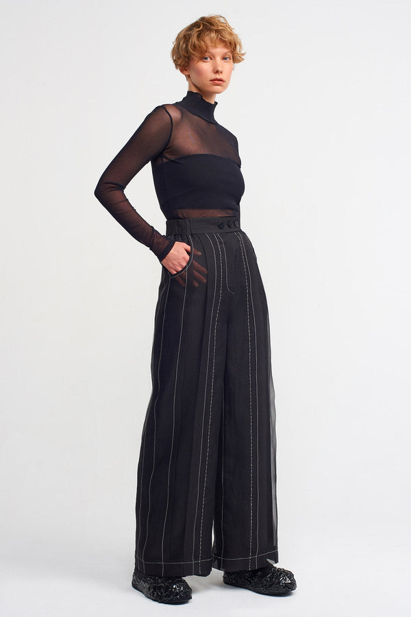 NU Contrast Stitched Tulle Trousers Natural/Black
