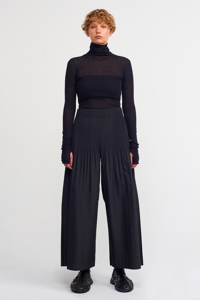 NU Pleated Wide Leg Trousers Black