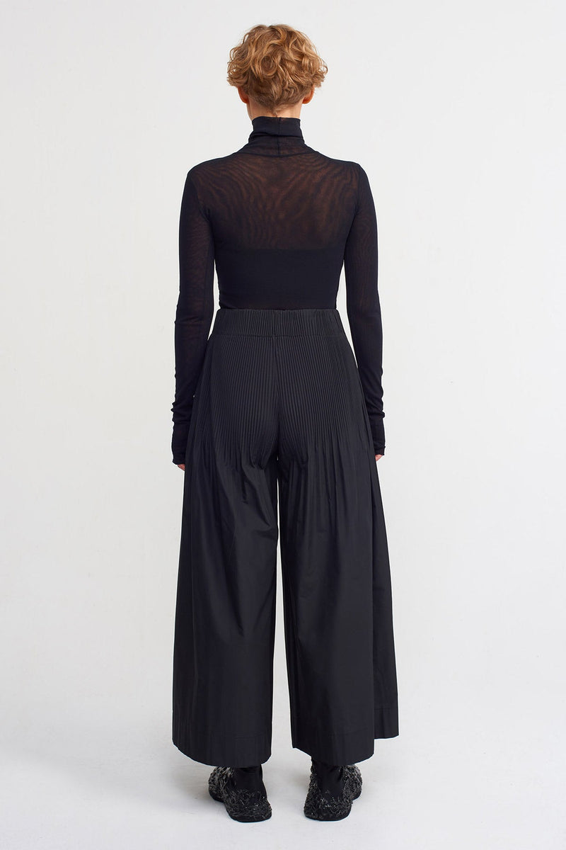 NU Pleated Wide Leg Trousers Black