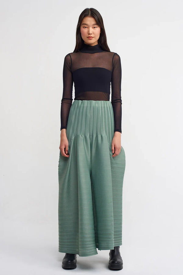 NU High Waisted Pleated Trousers Green
