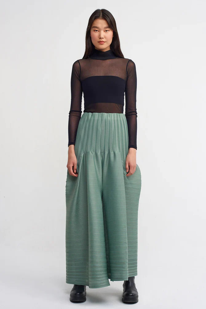 NU High Waisted Pleated Trousers Green
