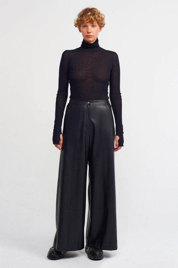 NU Vegan Leather Wide Leg Trousers Black
