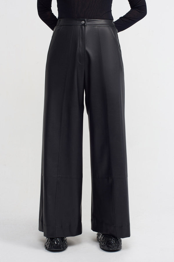 NU Vegan Leather Wide Leg Trousers Black