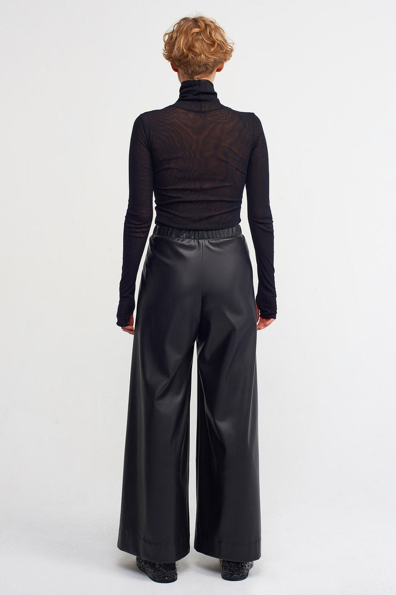 NU Vegan Leather Wide Leg Trousers Black