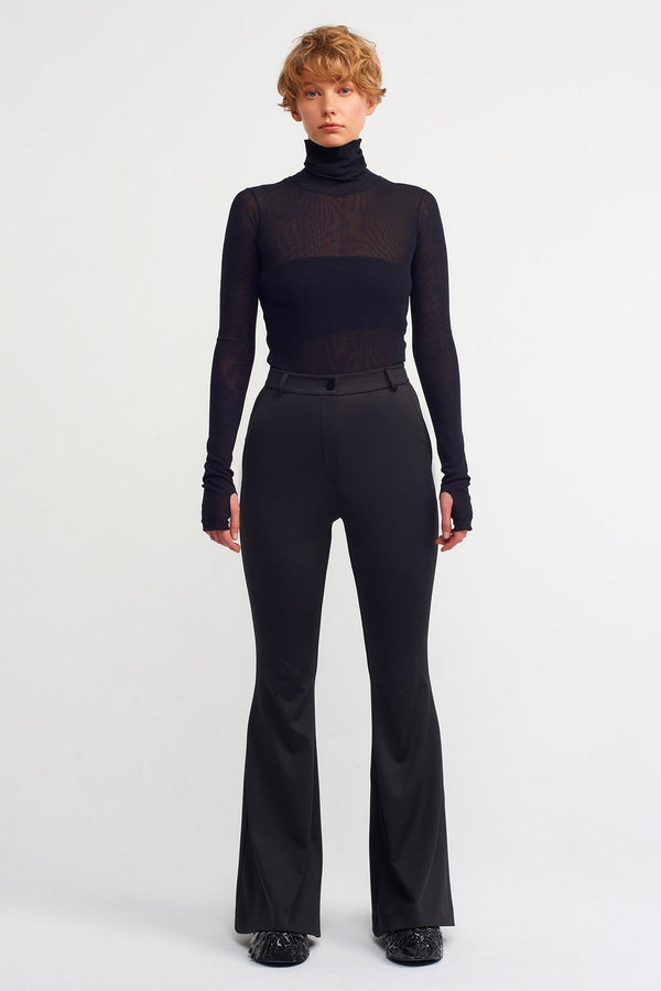 NU Flared Hem Solid Trousers Black