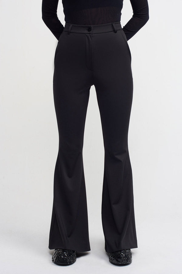 NU Flared Hem Solid Trousers Black