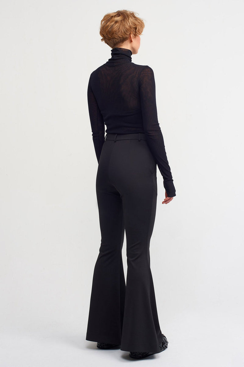 NU Flared Hem Solid Trousers Black