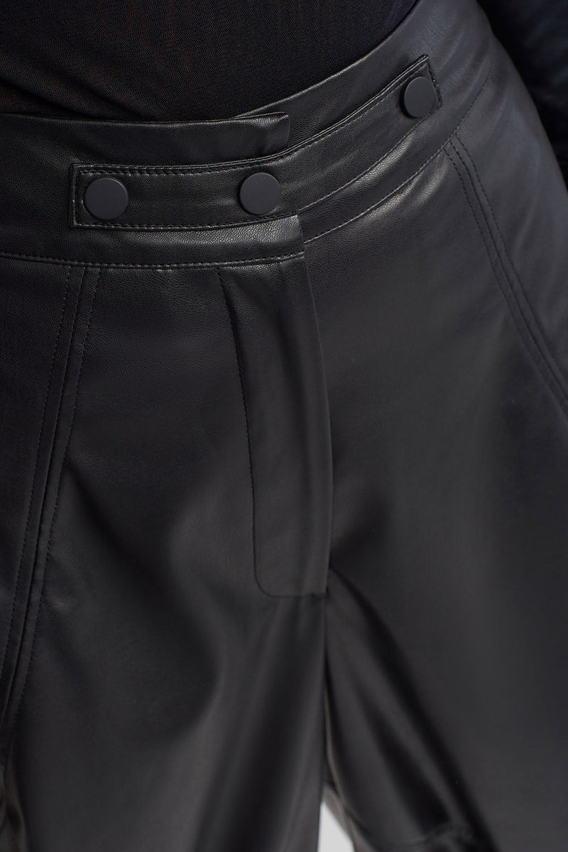 NU Vegan Leather Draped Trousers Black