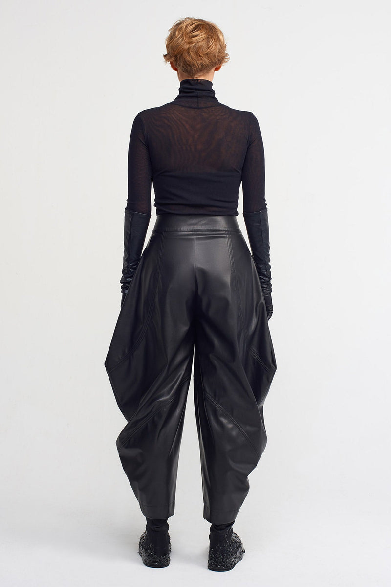 NU Vegan Leather Draped Trousers Black