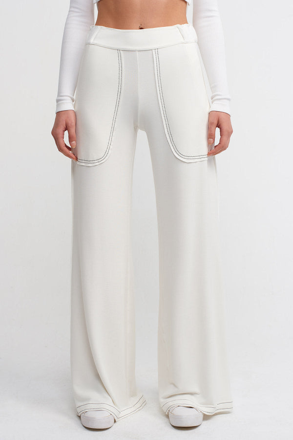 NU Contrast Stitched Detail Wide-Leg Trousers Off White/Black