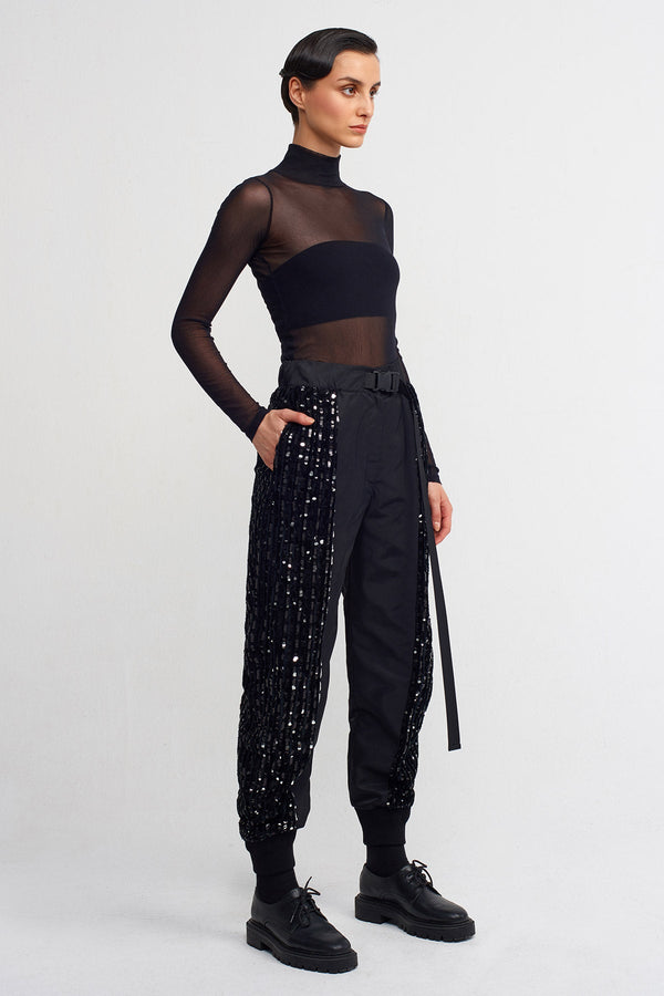 NU Sequin Side Jogger Trousers Black