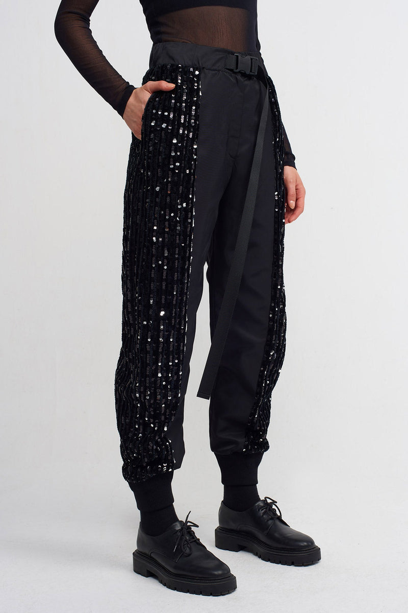 NU Sequin Side Jogger Trousers Black