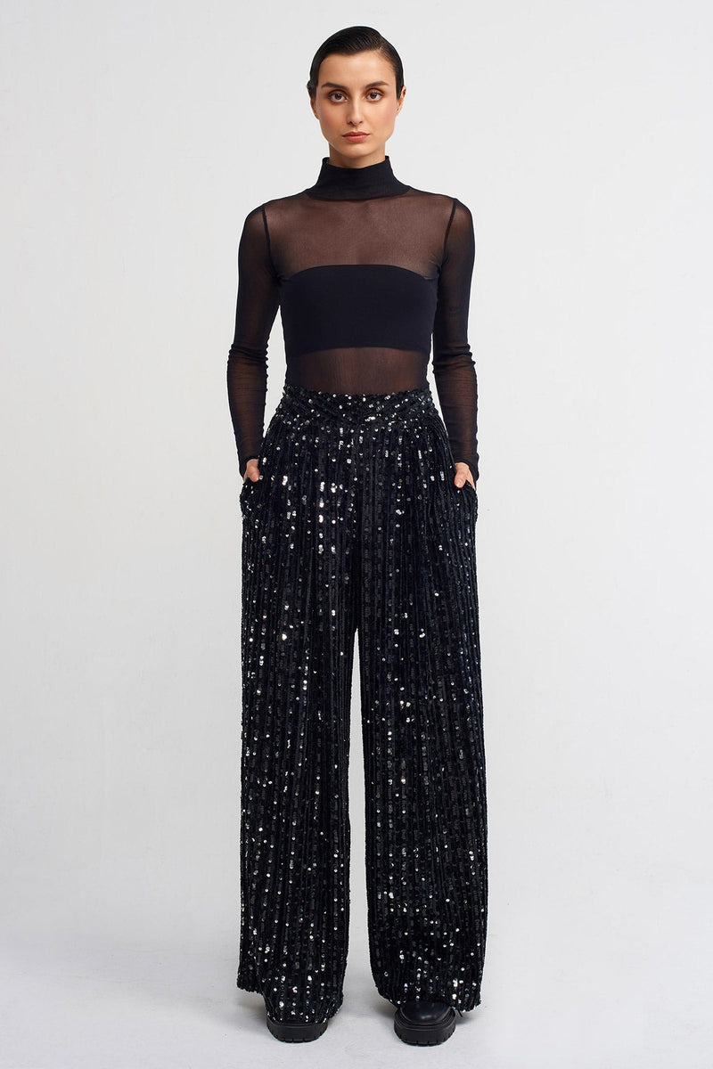 NU Sequin Striped Trousers Black