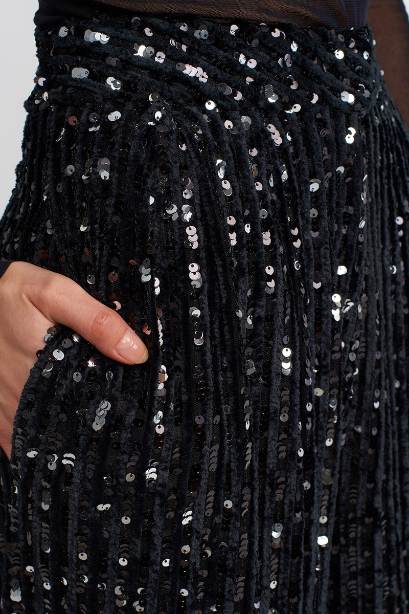 NU Sequin Striped Trousers Black