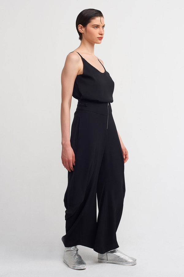 NU Side Detailed High Waist Trousers Black