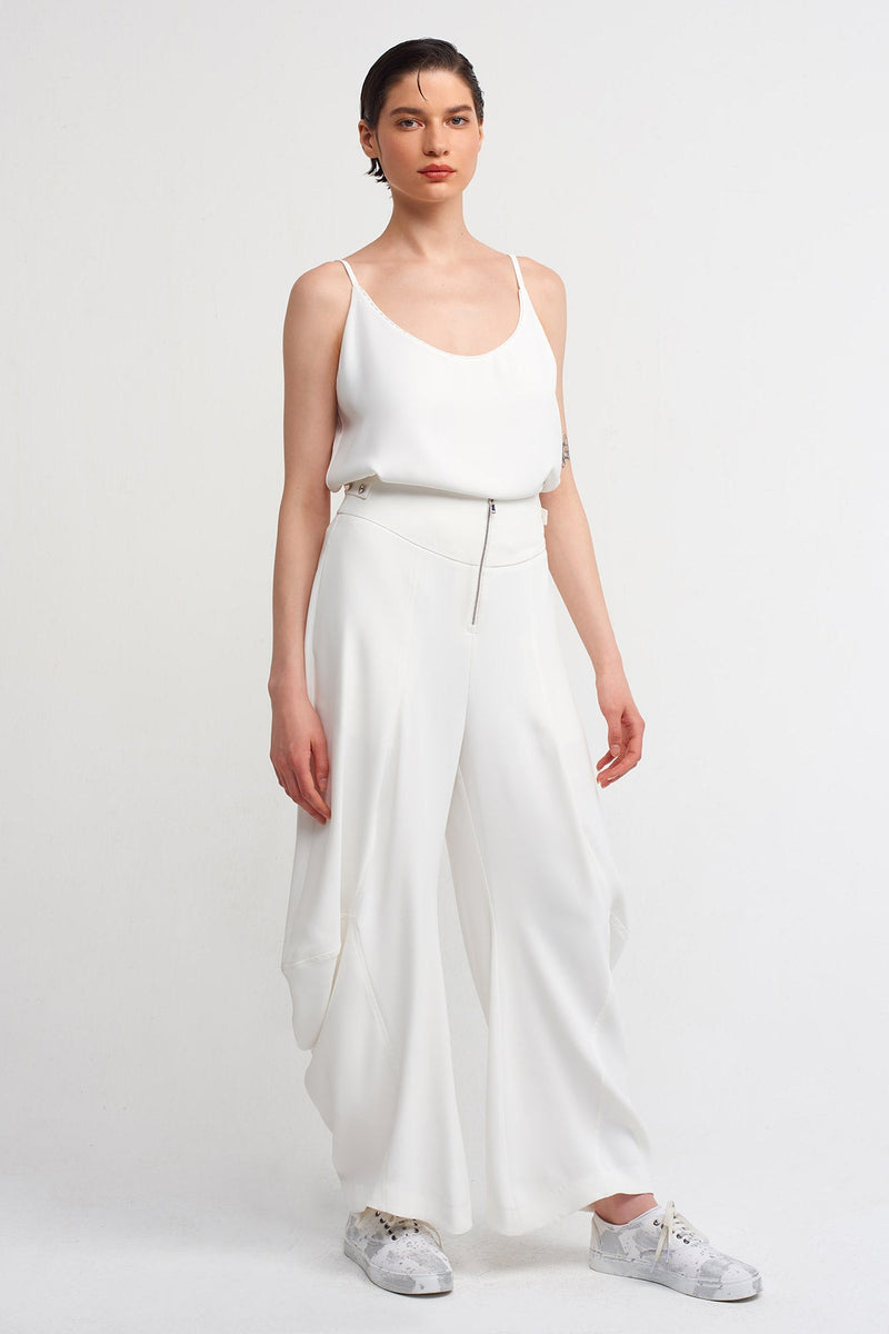 NU Side Detailed High Waist Trousers Off White
