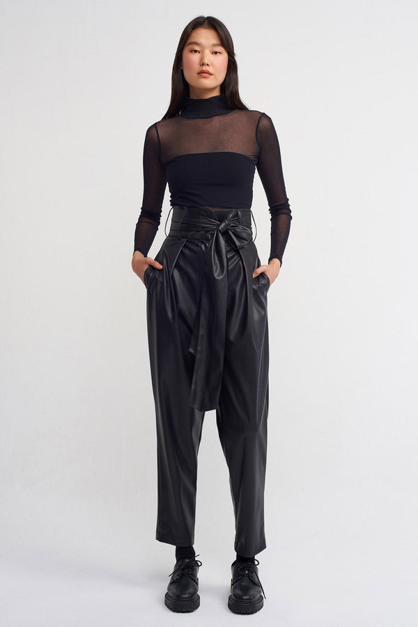 NU High-Waisted Faux Leather Trousers Black