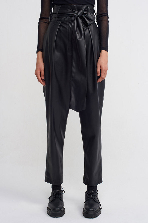 NU High-Waisted Faux Leather Trousers Black