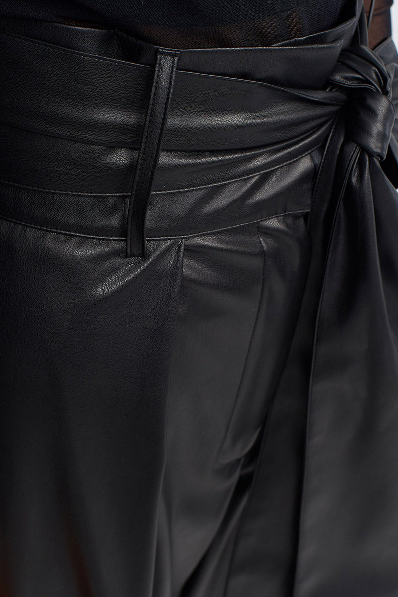 NU High-Waisted Faux Leather Trousers Black