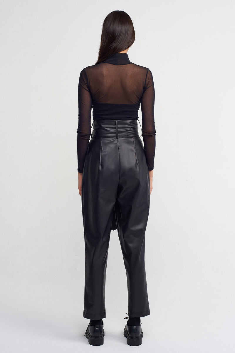 NU High-Waisted Faux Leather Trousers Black
