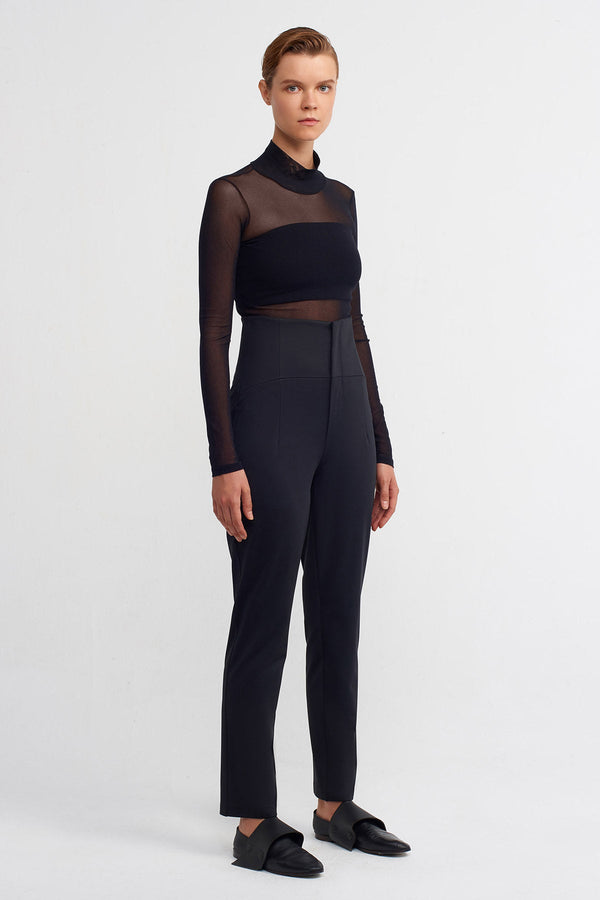 NU High Waist Solid Trousers Black
