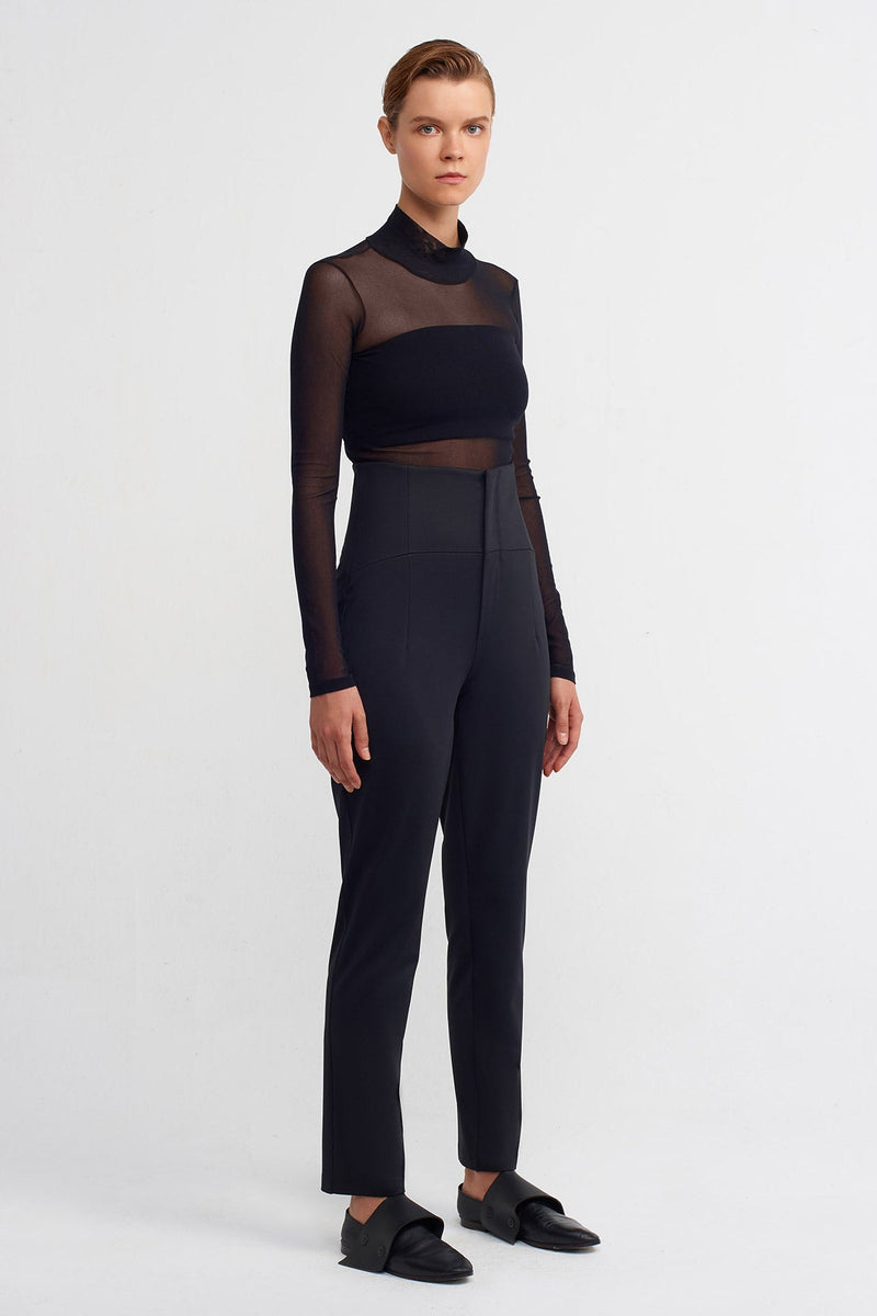 NU High Waist Solid Trousers Black