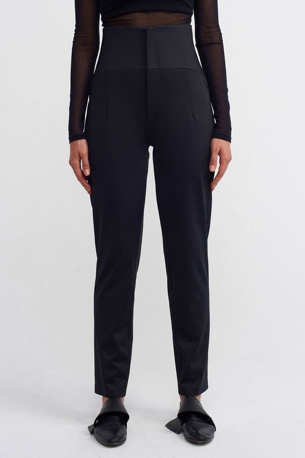 NU High Waist Solid Trousers Black
