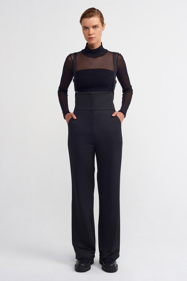 NU High Waist Trousers With Strap Detail Black