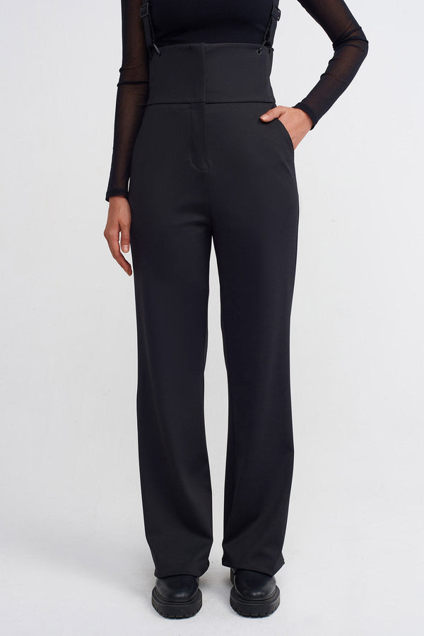 NU High Waist Trousers With Strap Detail Black