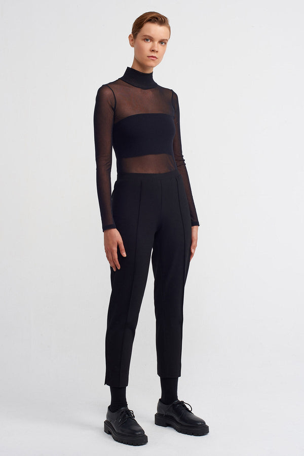 NU Ribbed Detail Solid Trousers Black